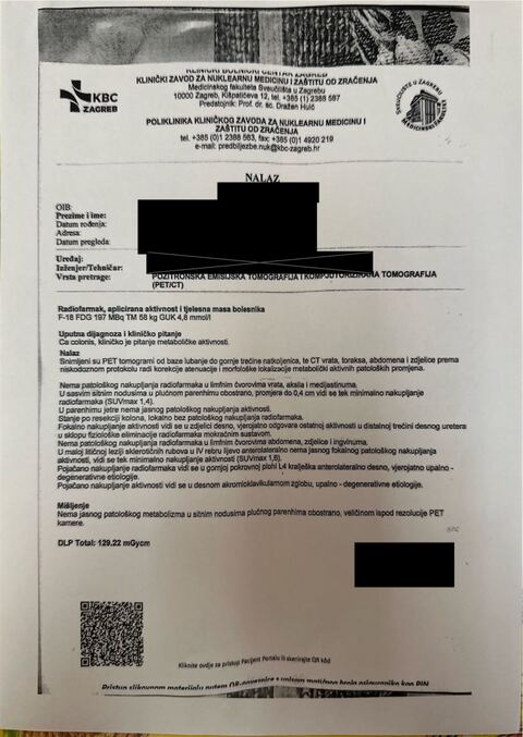 Nalaz — Rak pluća (anonimizirano)