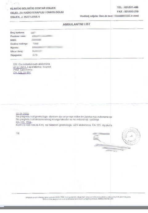 Nalaz — Rak abdomena (anonimizirano)
