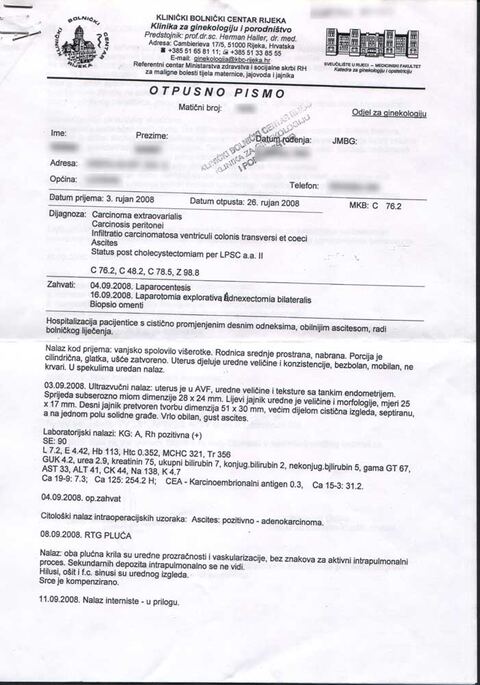 Nalaz — Višestruki karcinomi (anonimizirano)