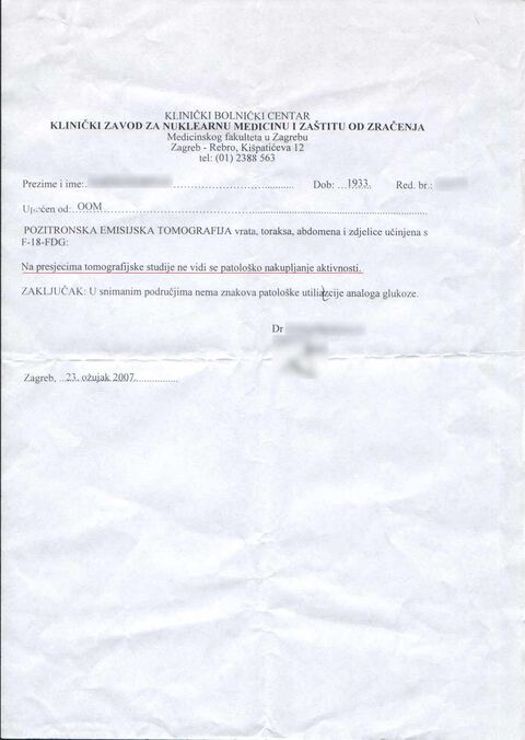 Nalaz — Zloćudni tumor debelog crijeva metastaziran na zdjelicu (anonimizirano)